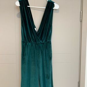 Green velvet v neck jumpsuit